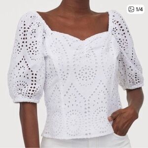 H&M White Eyelet Blouse with Puff Sleeves